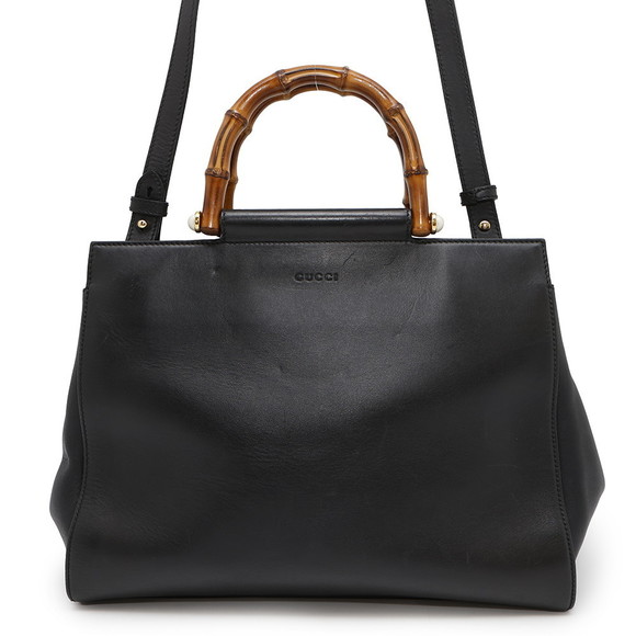 Gucci Handbag Shoulder Nimfair Bag Handle Black Leather Top Bamboo - Picture 1 of 8